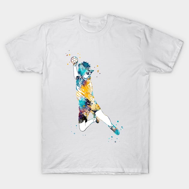 Handball Player Boy Hits The Ball T-Shirt by RosaliArt